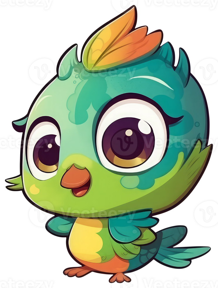 grappig en schattig vogel transparantie sticker, schitterend quetzal. ai generatief. png