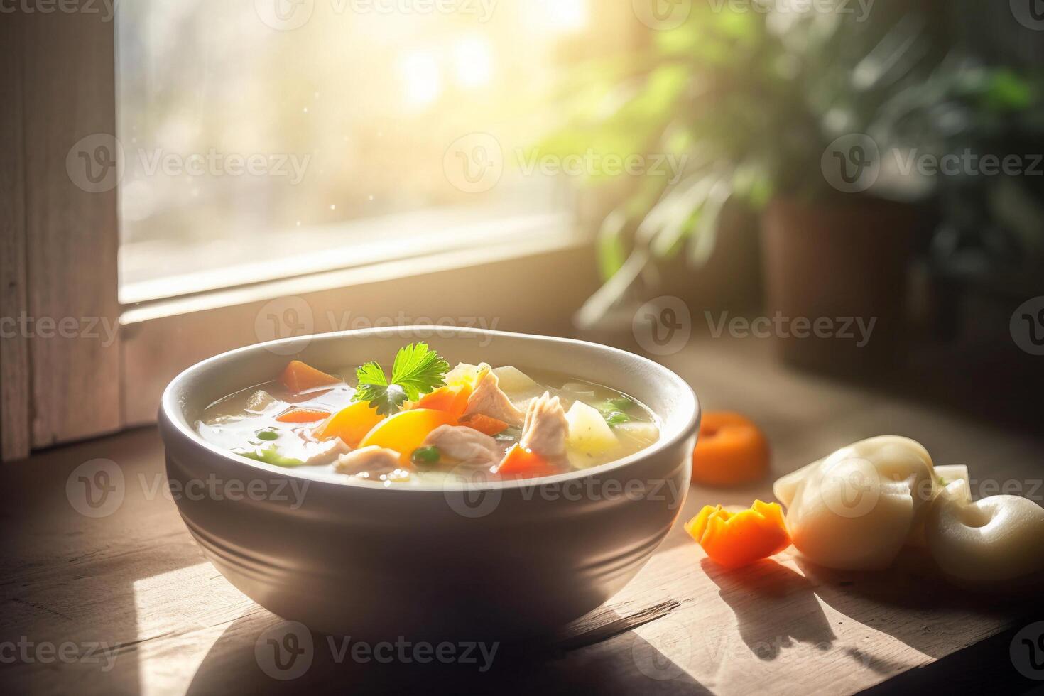 A Bowl Soup with Vegetable AI Generate photo