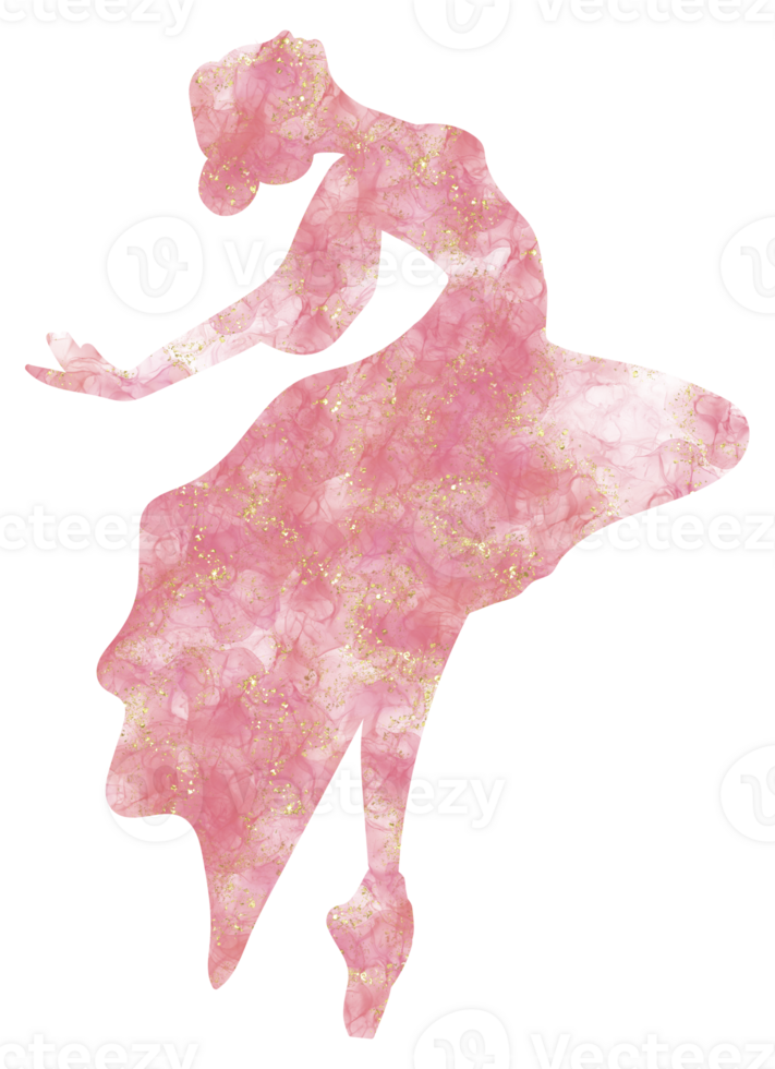 Watercolor dancing ballerina silhouette. Isolated dancing ballerina.Hand drawn classic ballet performance, pose.Young pretty ballerina women illustration. Can be used for postcard and posters. png
