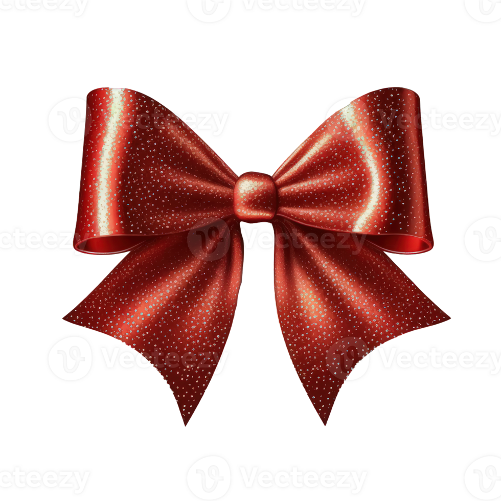 Shimmering and eye-catching, a glittering red bow ribbon floats gracefully against a crystal-clear background. png