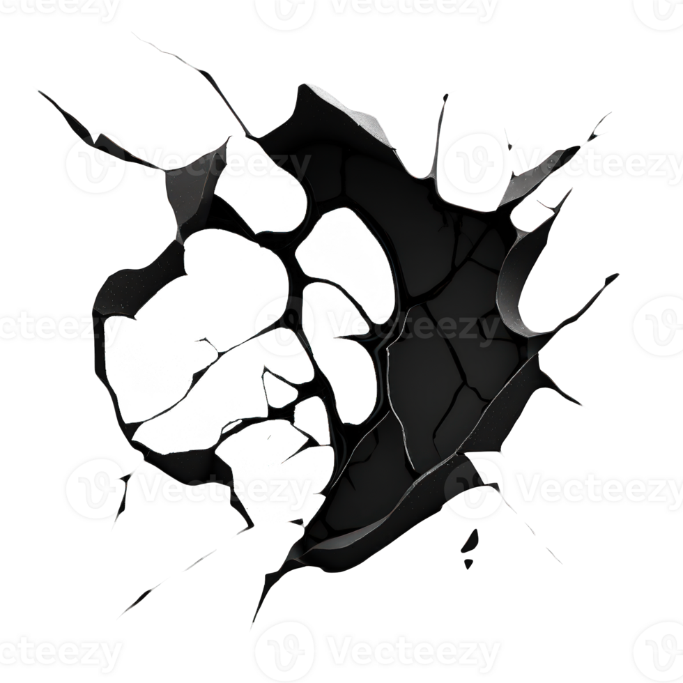 The image features a series of black cracks and fractures spread across a transparent background, creating a striking and dramatic visual effect. png