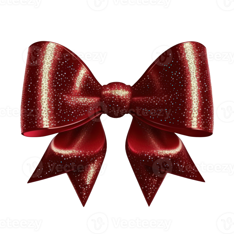 A stunning glittery red bow ribbon shines brightly against a clear and transparent background, creating a dynamic and eye-catching image that exudes both elegance and beauty. png