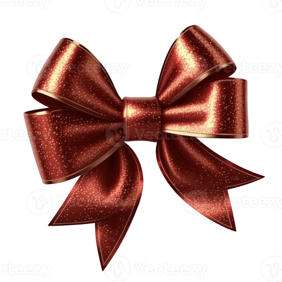 A beautiful, sparkly red bow ribbon stands out against a transparent background, catching the light with its glittery texture. png
