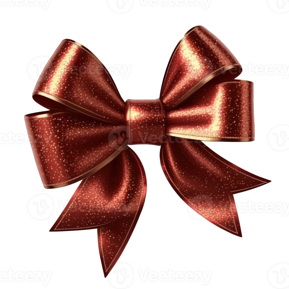 A beautiful, sparkly red bow ribbon stands out against a transparent background, catching the light with its glittery texture. png