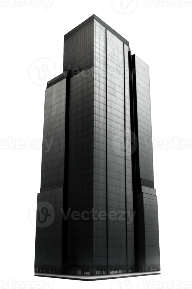 A towering and magnificent skyscraper rises up against a deep, dark sky, suspended in a transparent background that emphasizes its sleek and modern design. png