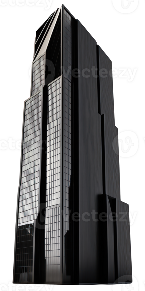 A gorgeous and imposing skyscraper stands tall against a clear and transparent background, its dark walls contrasting vividly against the empty space around it. png