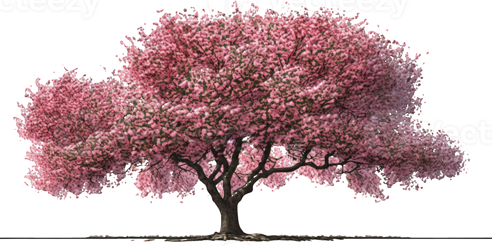 A vibrant and stunning cherry tree appears to float on a transparent background, its delicate pink blossoms standing out in sharp contrast against the clear space behind it. png