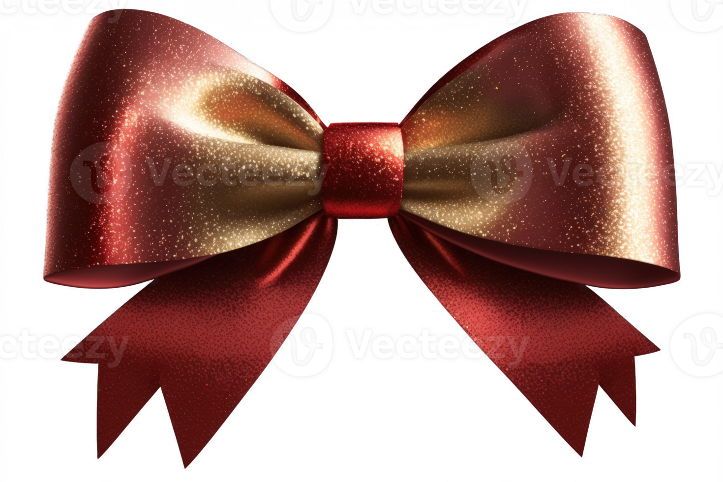 A shiny and festive glitter red bow ribbon stands out against a clear and transparent background, perfect for adding a pop of color and sparkle to any design. png