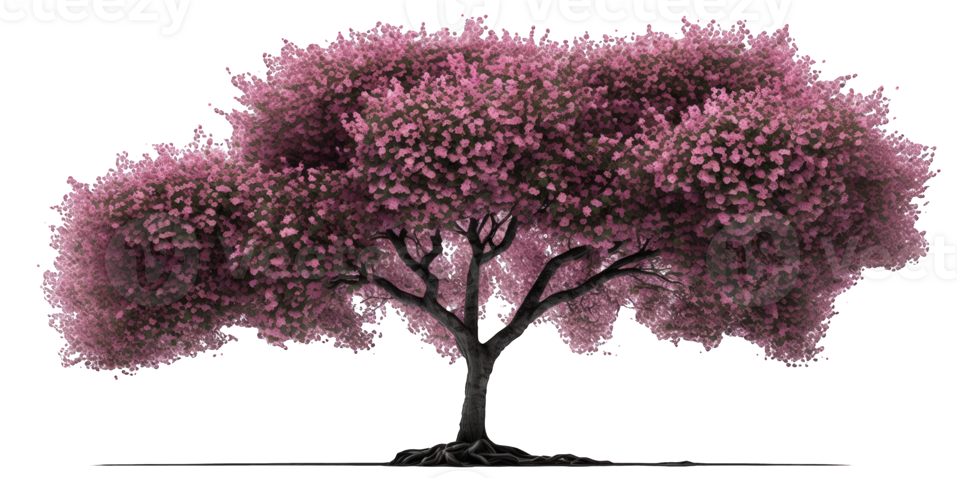 A stunning cherry tree stands tall and proud, surrounded by a clear, transparent background that adds depth to its already captivating beauty. png
