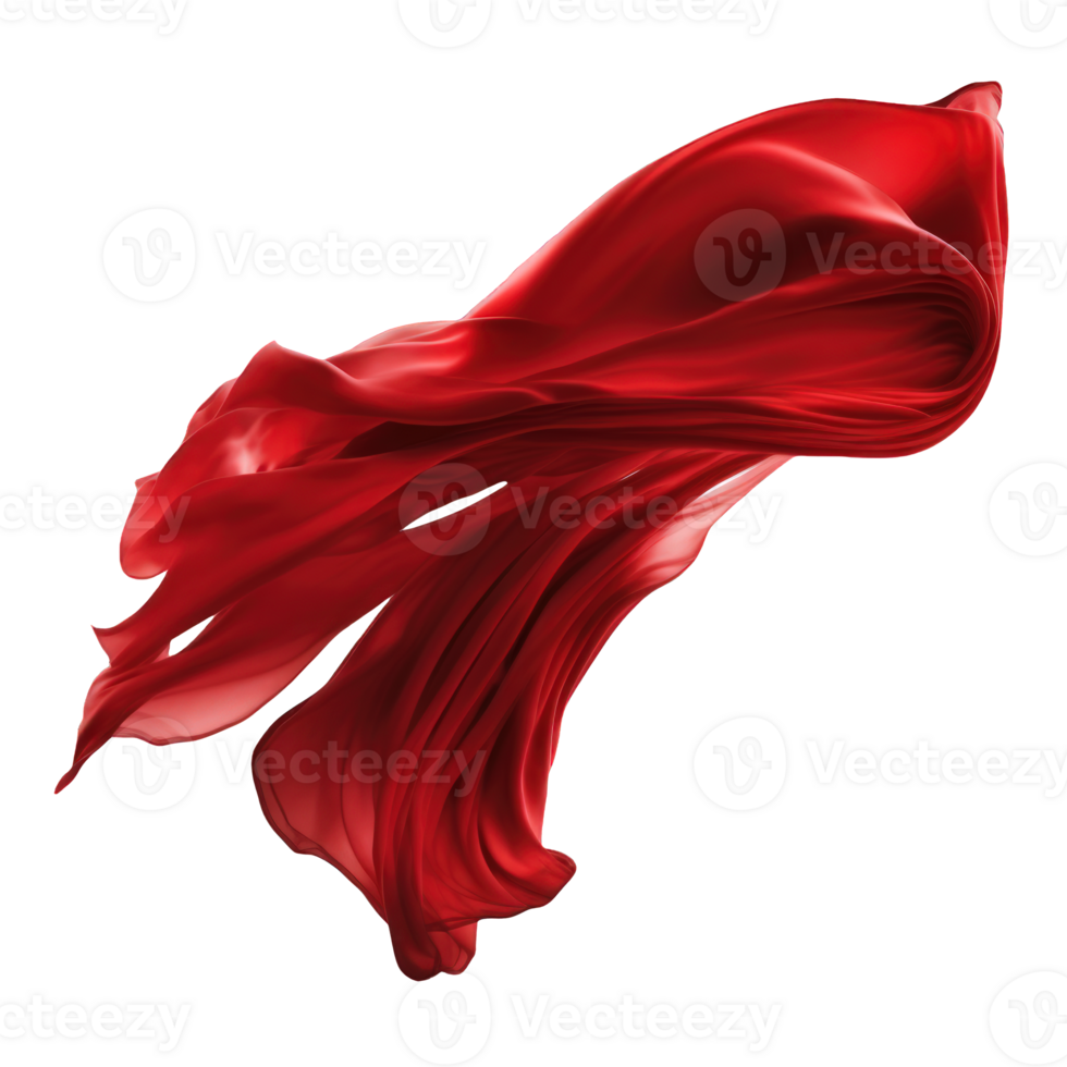 A billowing red silk ribbon gracefully glides through the air against a