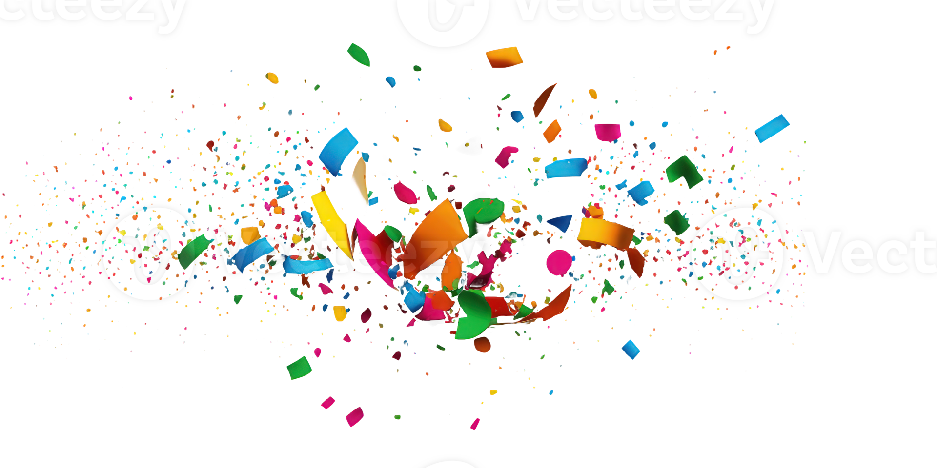 A vibrant shower of multicolored confetti floats freely on a transparent background, creating a festive atmosphere. png