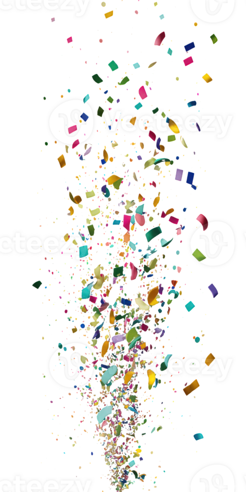A vibrant burst of multicolored confetti spreads across a transparent background, adding a festive and celebratory touch to any design. png
