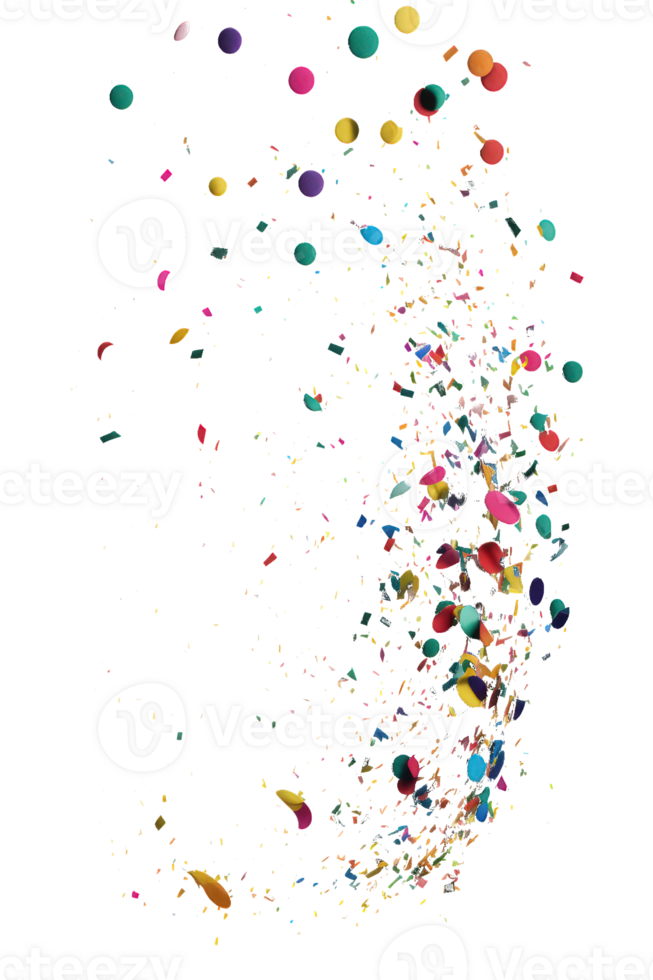 A festive explosion of colorful confetti appears to be suspended in mid-air against a transparent backdrop. png