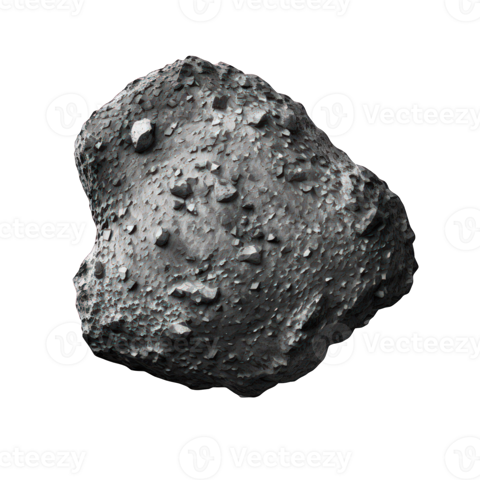A highly detailed asteroid levitates in space against a transparent background, showcasing its rugged and textured surface. png