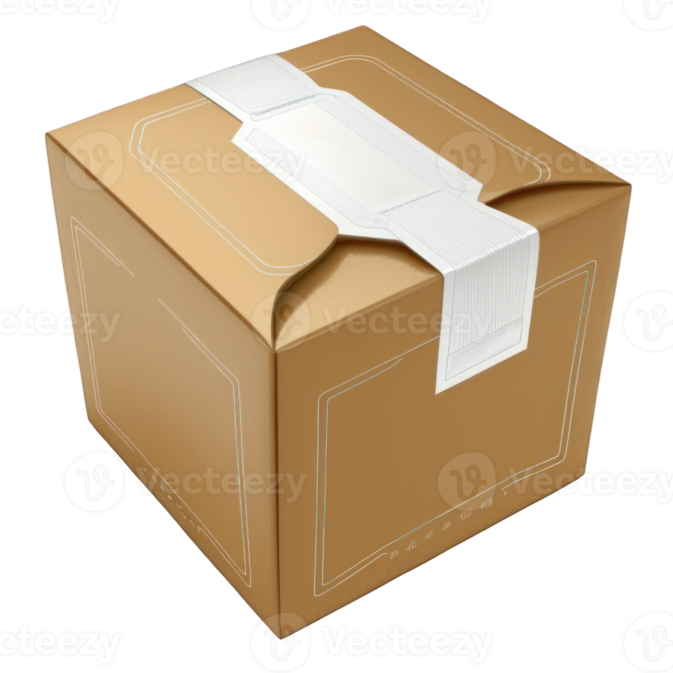 A lifelike gift box made of kraft paper, set against a transparent background, allowing for versatility in use. png