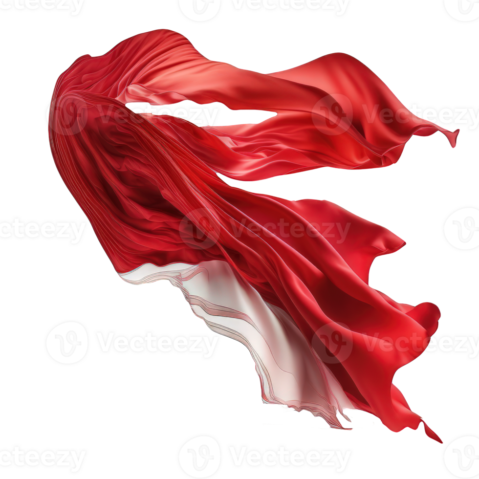 A fluttering red silk billows freely in the air against a transparent background, creating a striking visual display of fluid movement and vibrant color. png