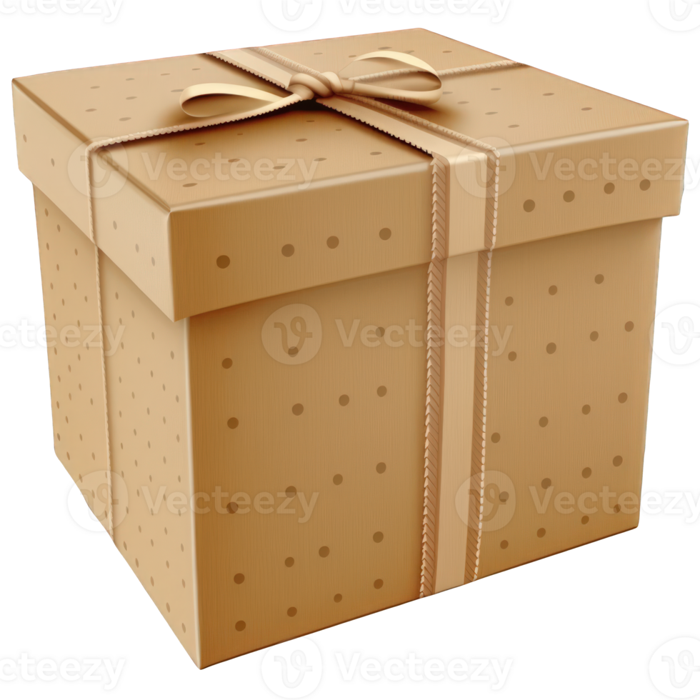 A neatly crafted gift box designed with subtle kraft patterns, placed on a transparent background, exuding a realistic and contemporary appeal. png