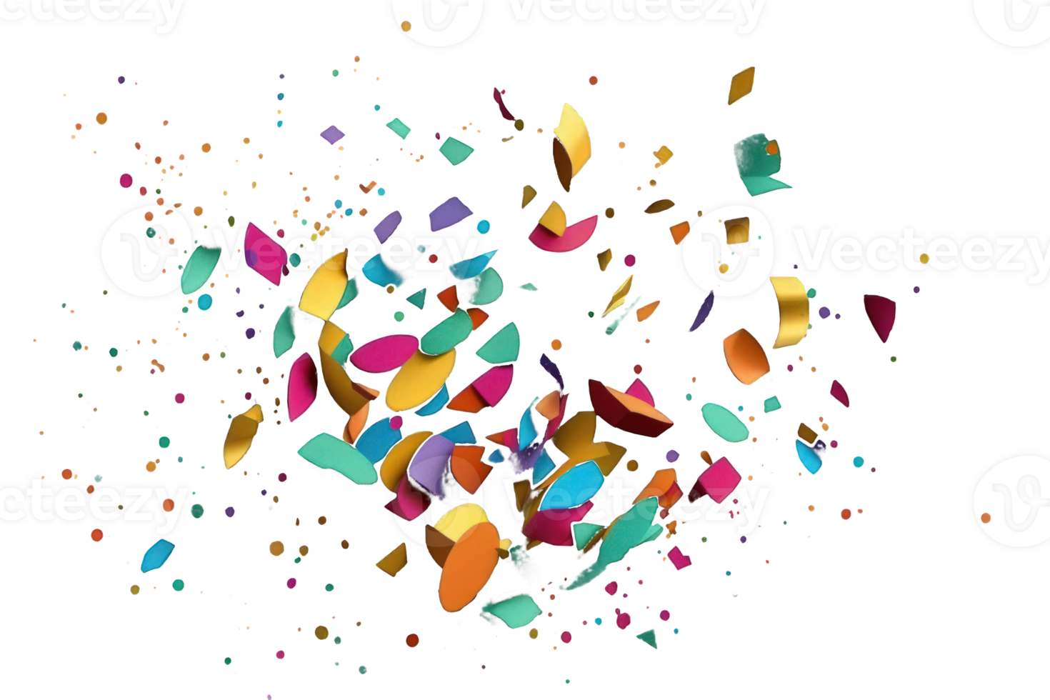 Vibrant and festive, the fluttering confetti appears to be suspended in mid-air against a clear background, radiating an exciting energy that captures the spirit of celebration. png