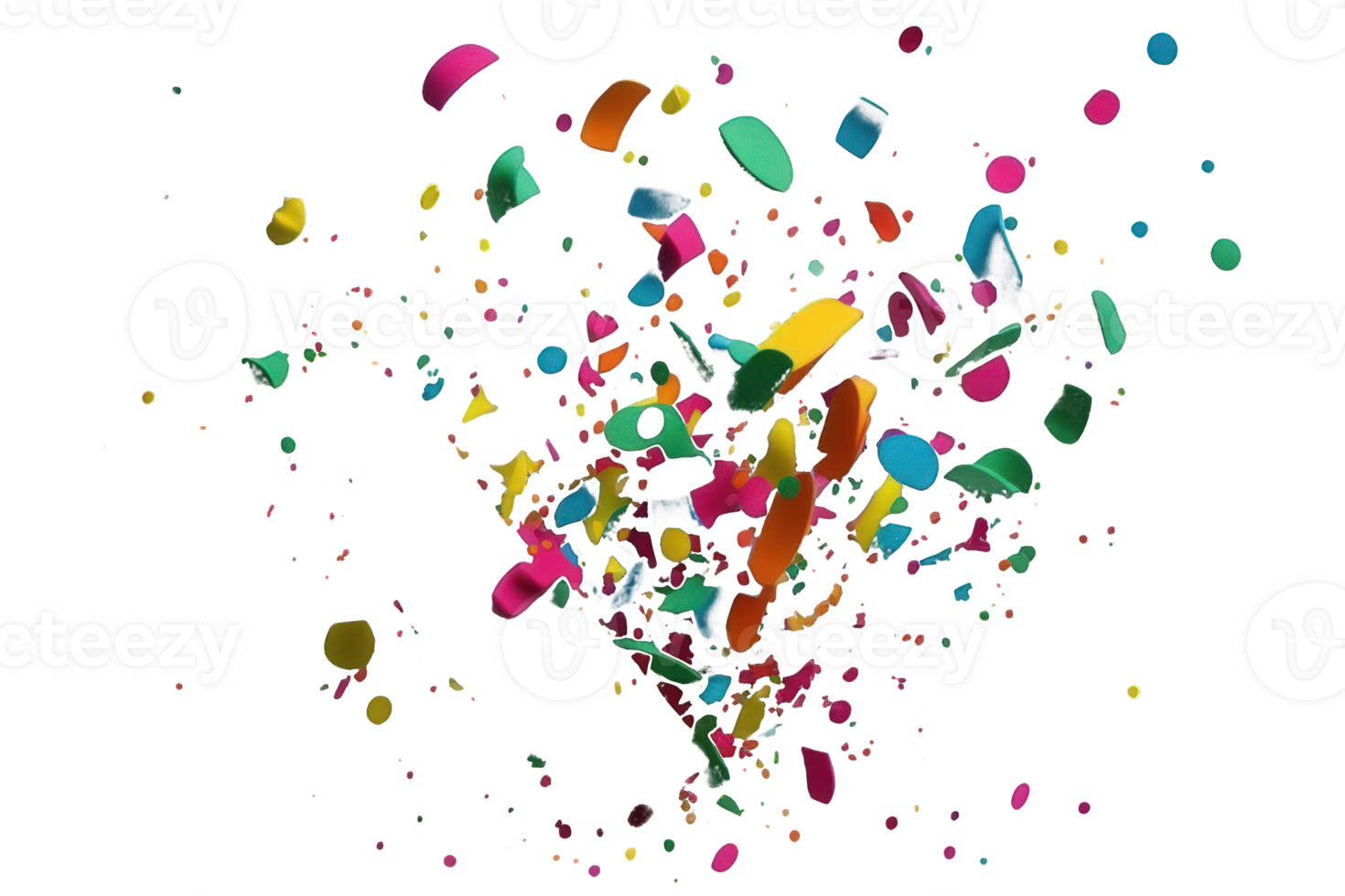 A vibrant explosion of multicolored confetti, suspended in mid-air against a crystal-clear, transparent background. png