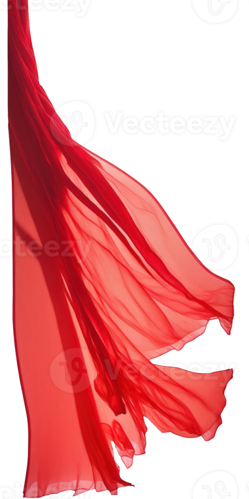 This image features a vibrant, flowing length of red silk in mid-air, set against a transparent background. png