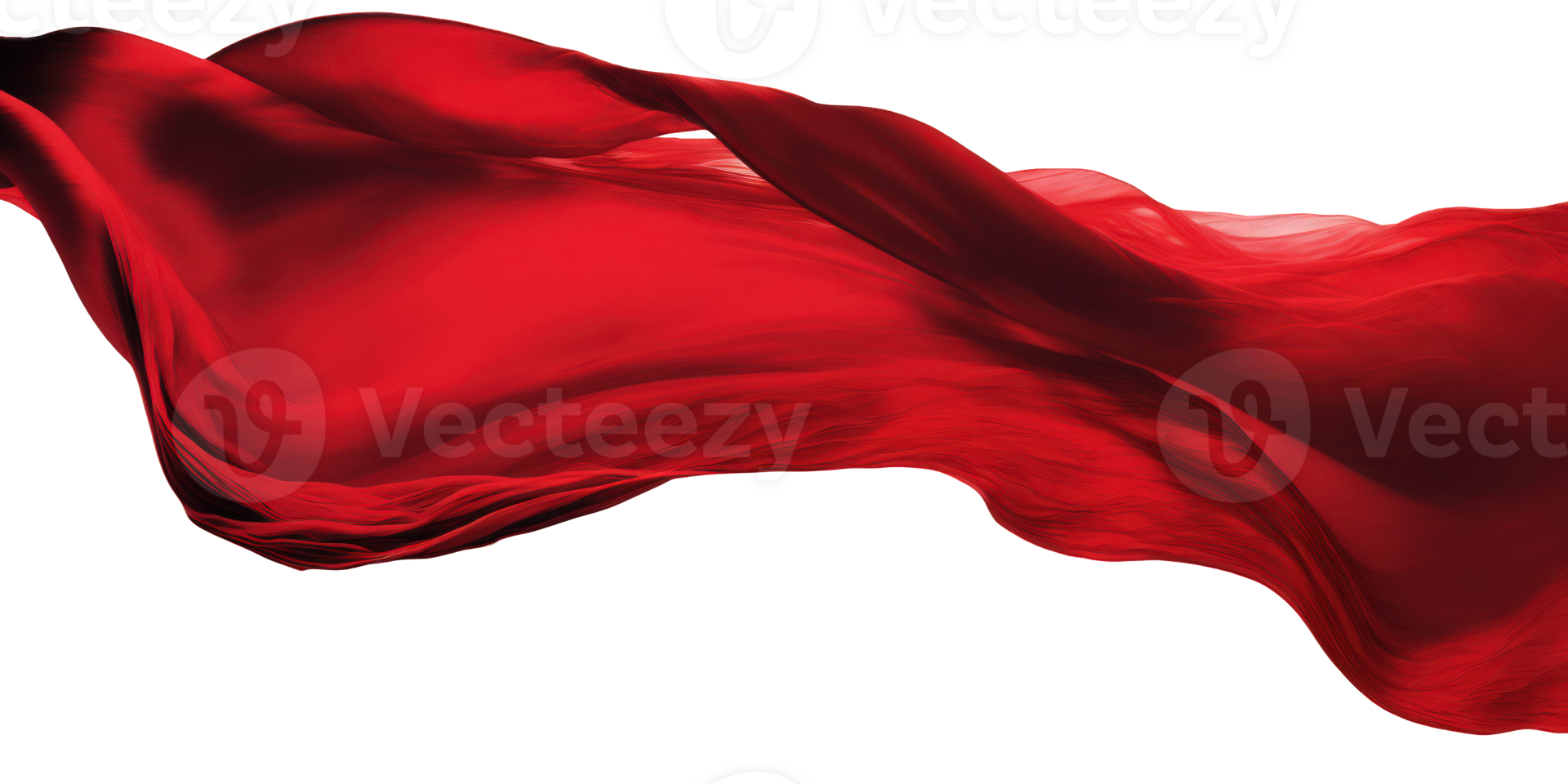 The vibrant red silk ribbon gracefully swirls and twists, suspended mid-air against a clear, transparent background. png