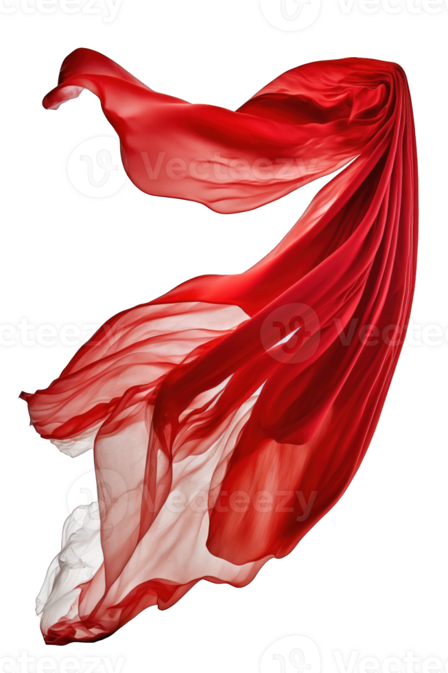 A flowing red silk fabric appears to be suspended in mid-air, its exquisite beauty showcased against a transparent background that highlights its delicate texture and vibrant color. png