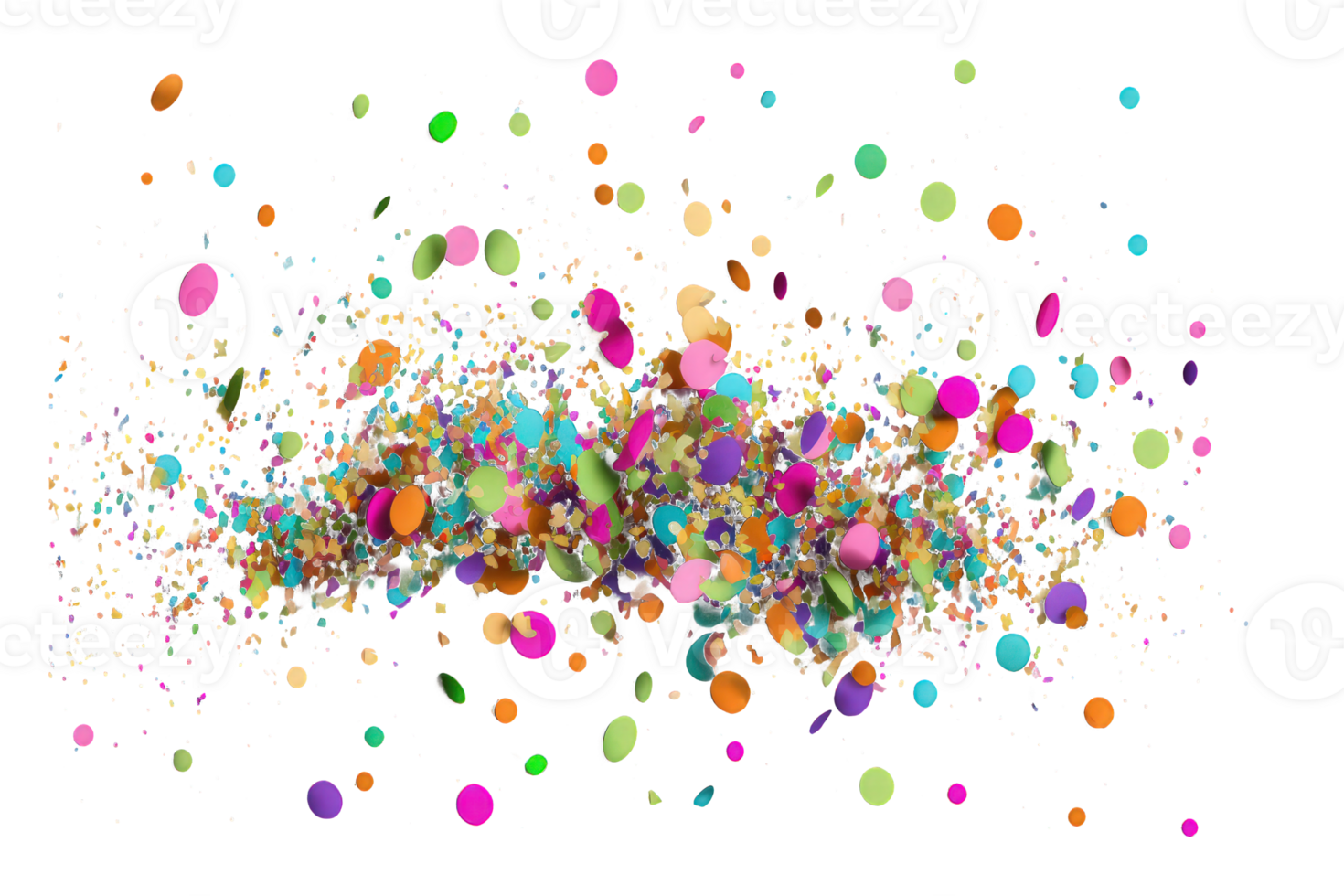 A festive and colorful selection of confetti shapes adorns a see-through background, embodying a joyous and celebratory atmosphere. png