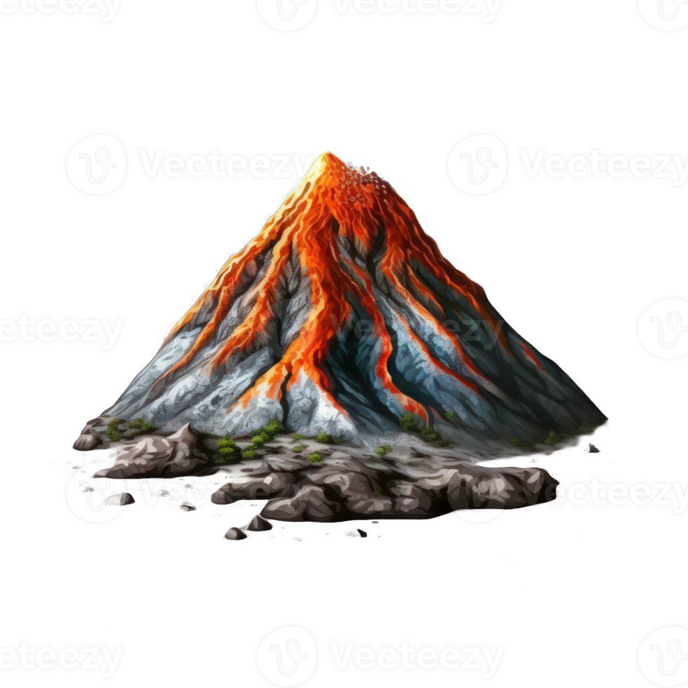 A stately volcano stands tall, its cone rising sharply and majestically towards the sky. png