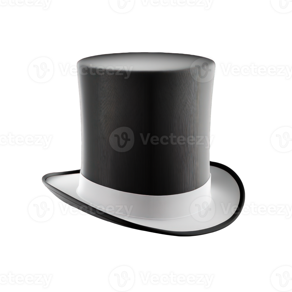 A classic top hat, so realistic you can almost touch the luxurious fabric and feel the crisp edges of the brim, set against a clear, transparent background. png
