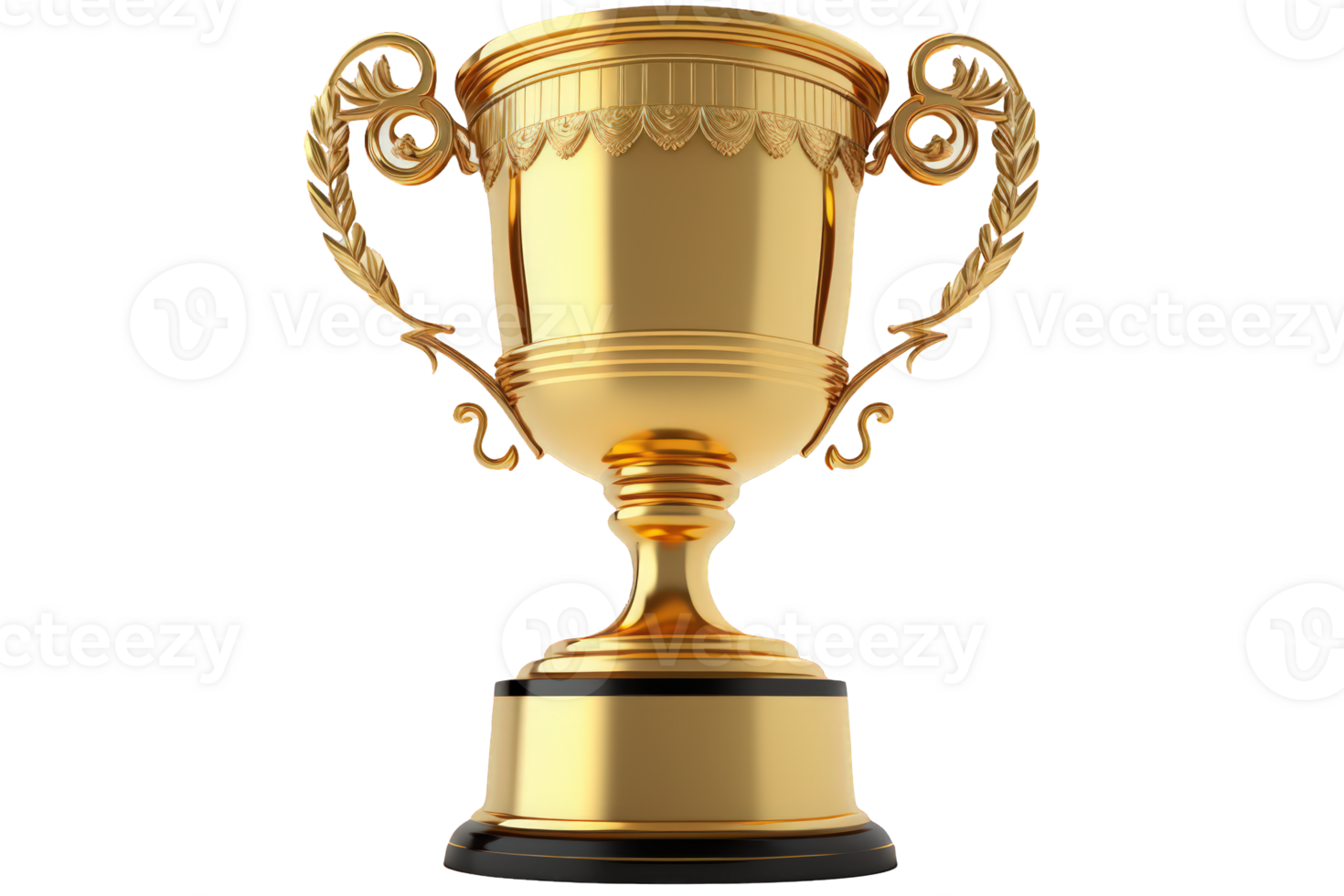 An impressive golden trophy with intricate details, shining brightly against a transparent background, giving the impression of a true victory. png