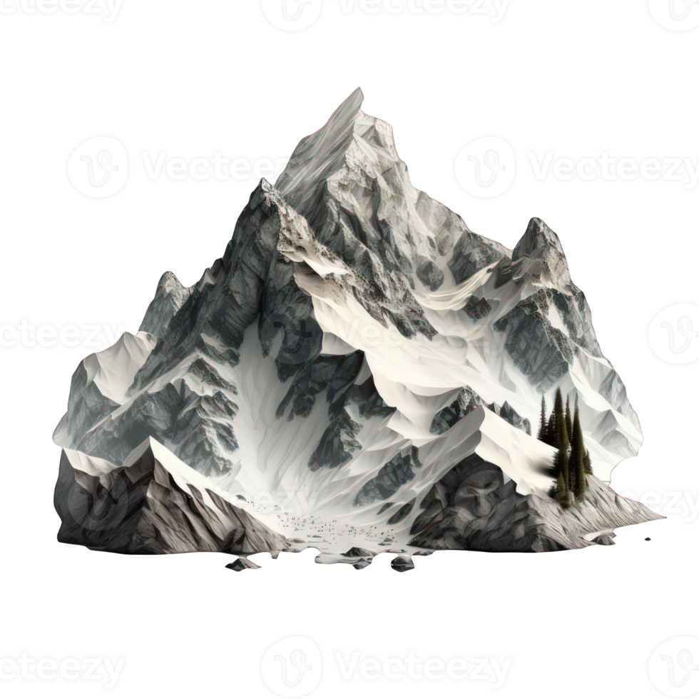 ein majestätisch Angebot von Berge sitzt im atemberaubend Detail gegen ein klar und transparent Hintergrund, Erstellen ein atemberaubend Szene.generativ ai png