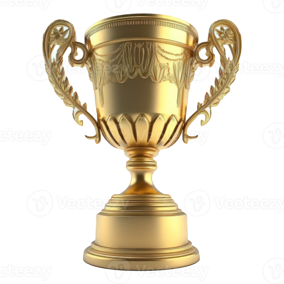 The image features a stunning golden trophy with a realistic design, standing tall against a transparent background, creating an impressive and elegant look. png