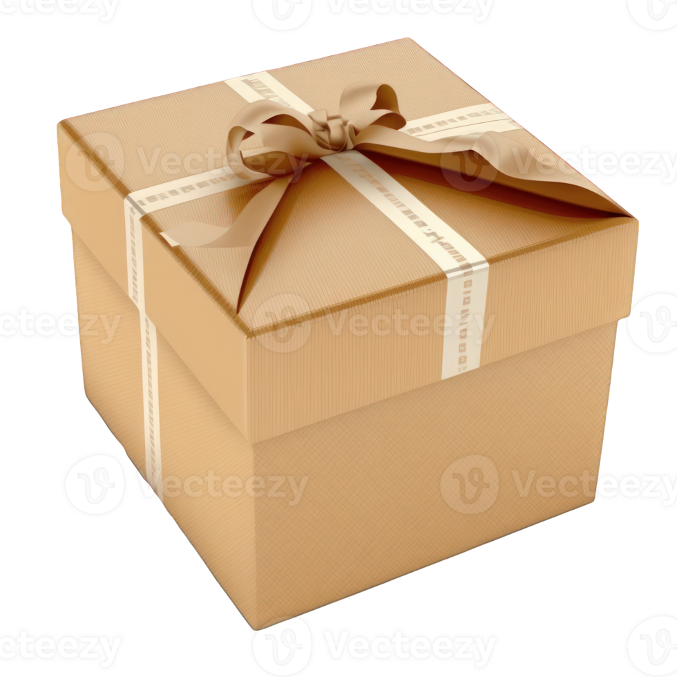 A lifelike, brown gift box with a kraft paper finish is shown against a see-through background. png