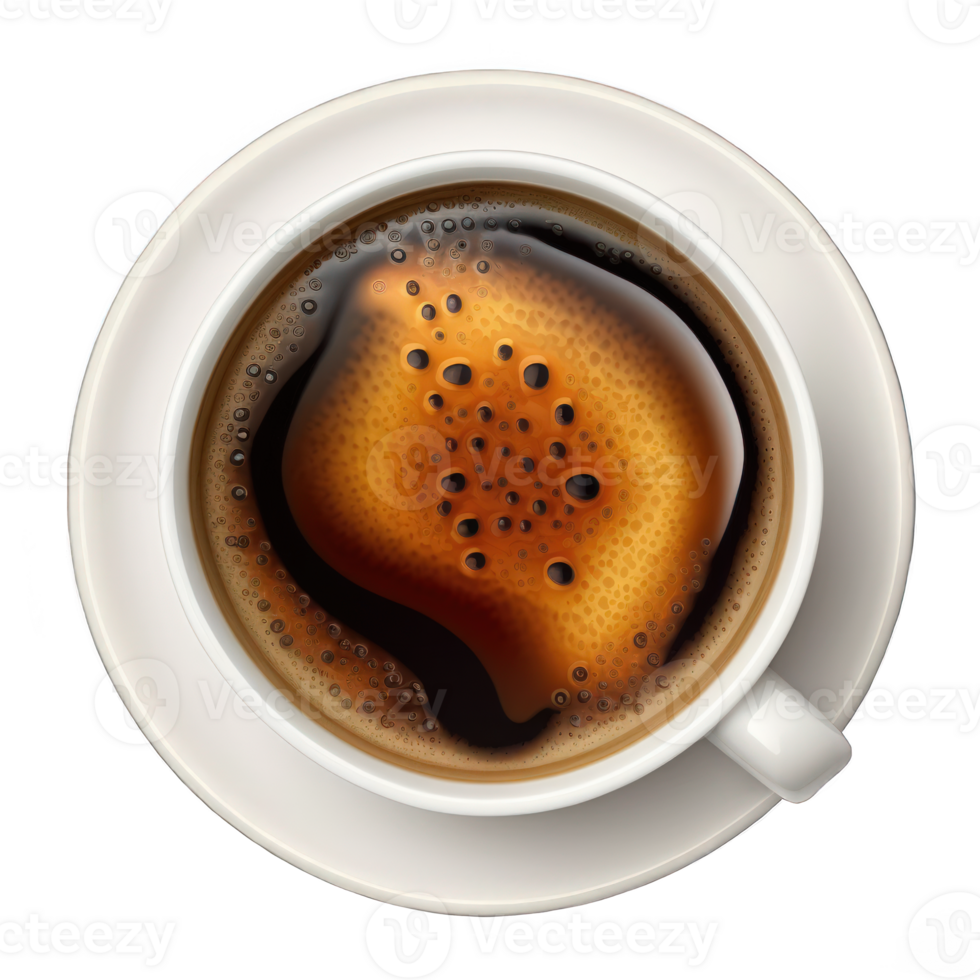 This image depicts a cup of coffee from a top-down perspective, rendered in a realistic style. The cup is displayed on a transparent background, allowing for flexibility in its usage. png