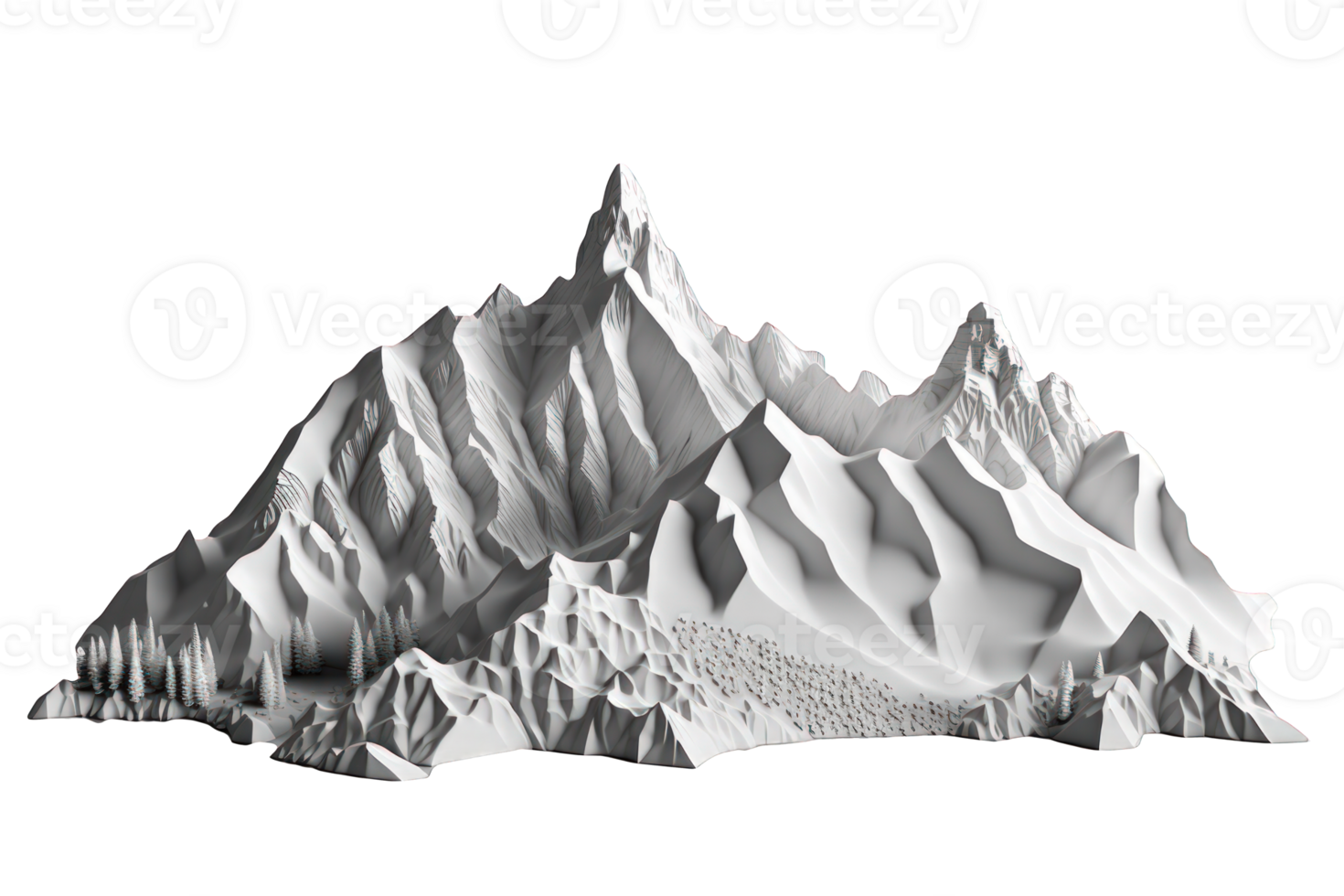 A breathtaking image of majestic mountains, vividly depicted with extraordinary details, set against a transparent background that makes them stand out. png