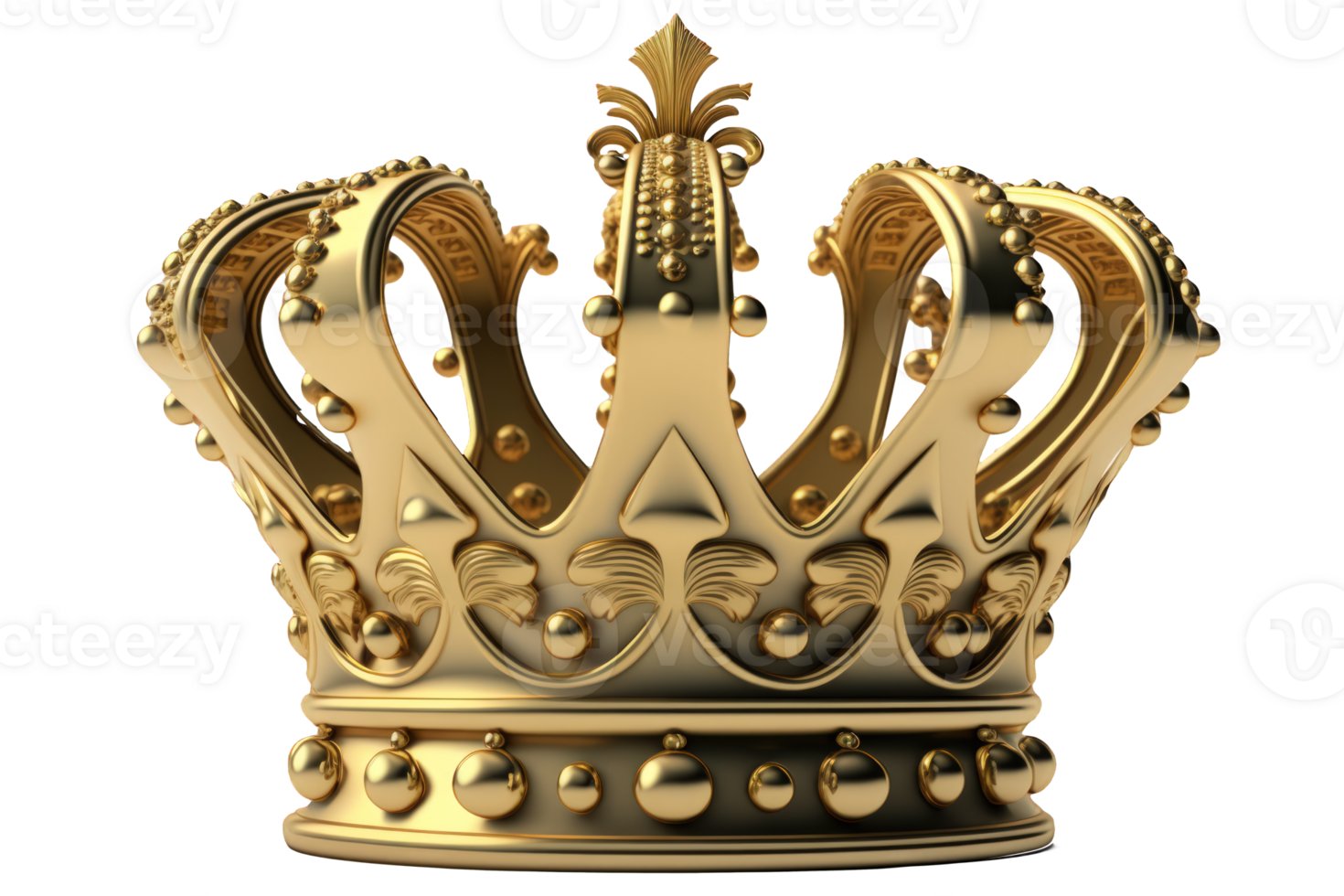 A majestic and realistic golden crown shines brightly against a clear, transparent background, its intricate details catching the eye and captivating the imagination. png