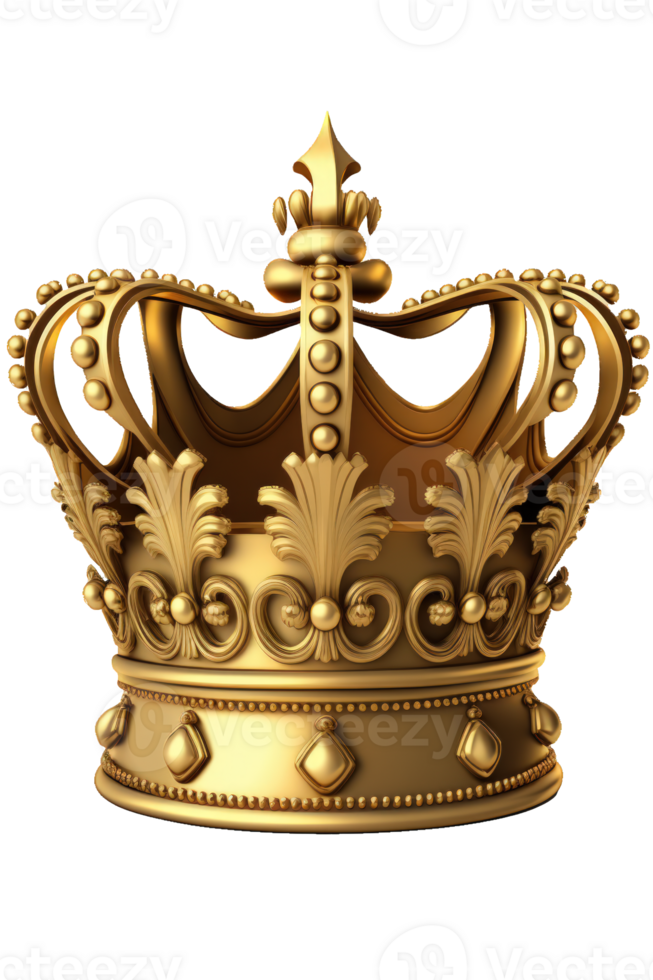 A regal and ornate golden crown gleams brilliantly against a clear and transparent background, exuding an air of elegance and majesty fit for only the most illustrious of monarchs. png