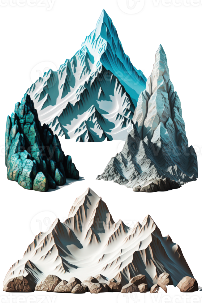 cette image Caractéristiques une magnifique et réaliste Montagne intervalle ensemble contre une nettoyer et transparent arrière-plan, résultant dans une étourdissant et fascinant visuel afficher.génératif ai png