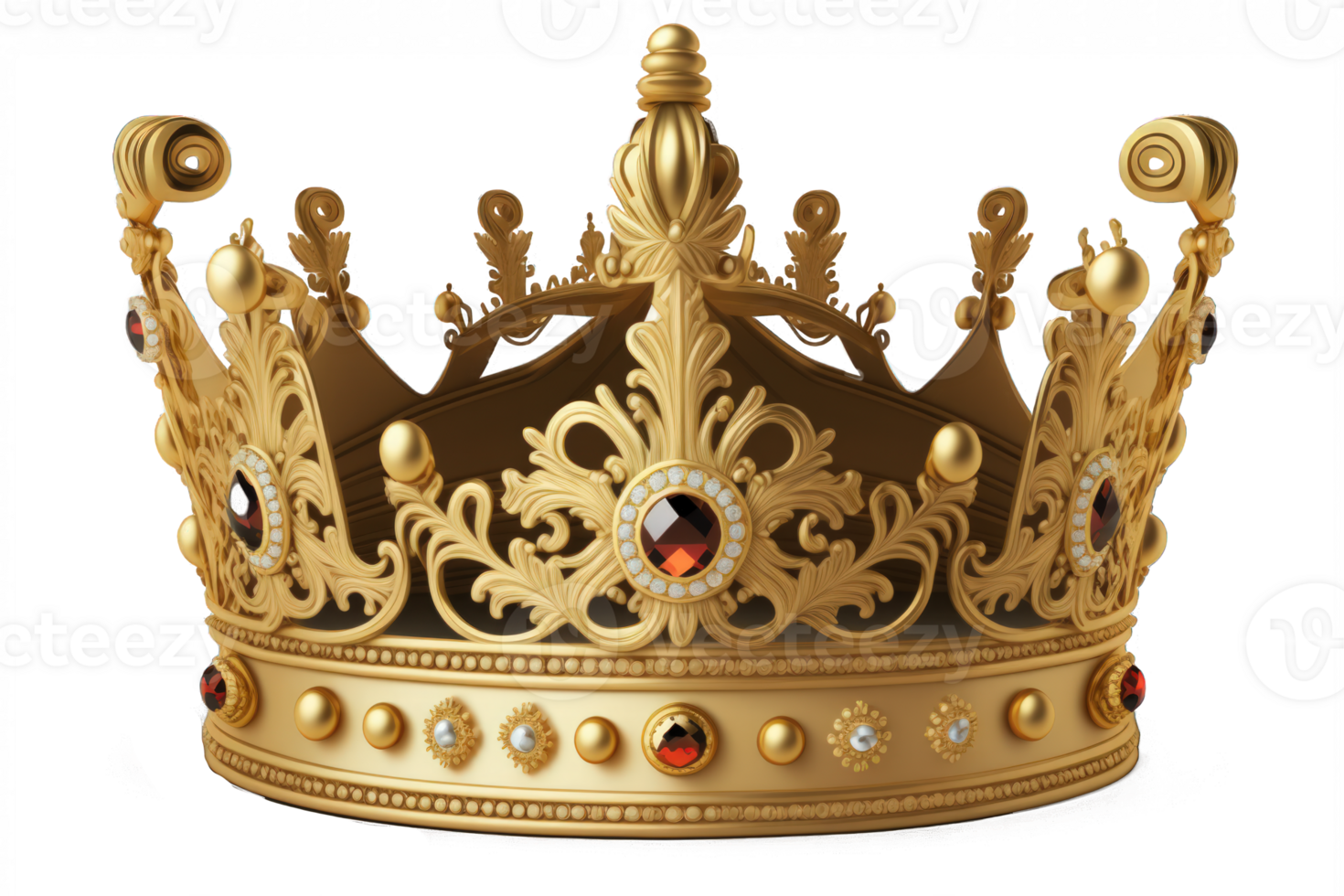 un sorprendentes dorado corona se sienta majestuosamente en un transparente fondo, con intrincado detalles ese hacer eso Aparecer casi realista.generativo ai png