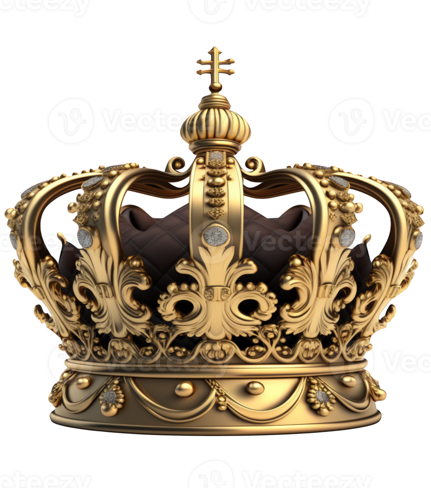 A royal and regal golden crown, shimmering with a realistic shine, is set against a clear and transparent background, ready to convey its majestic aura to any project or design. png