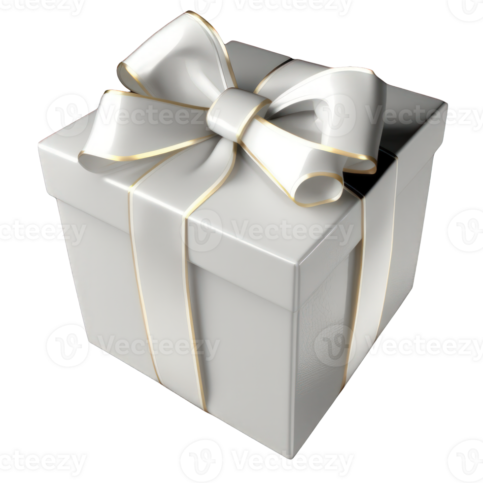 A pristine white gift box with an elaborately tied bow sits on a transparent background, ready to be filled with a special surprise for someone. png