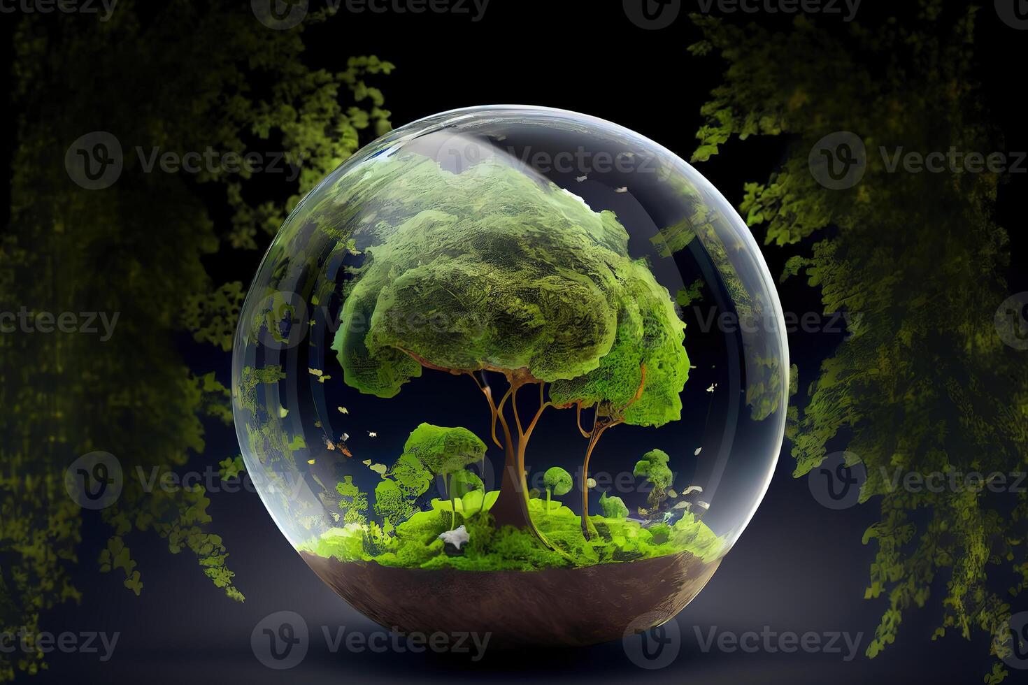 World environment and earth day concept with glass globe and eco friendly enviroment. photo