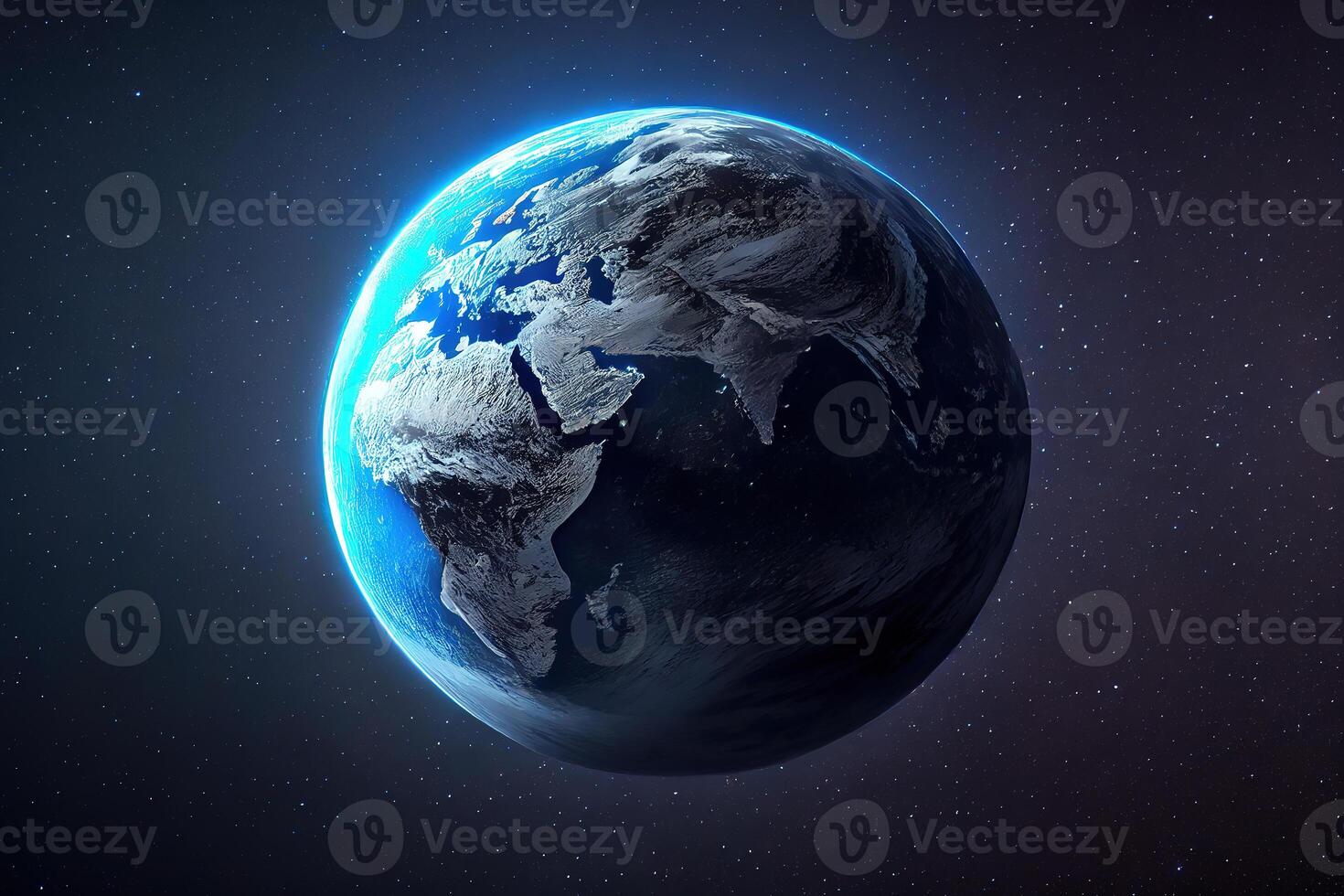 Close-up, miniature model of the planet Zmela, against the background of the cosmic starry sky. photo