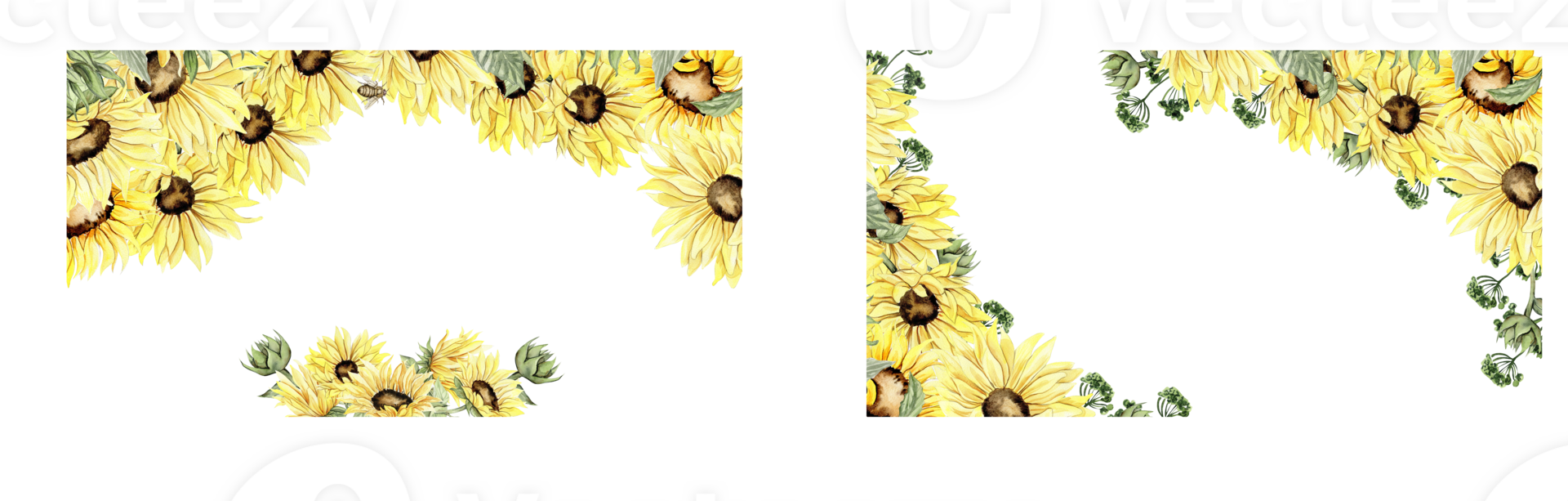 Watercolor hand drawn spring garden full of sunflowers square frame . Watercolor illustration for scrapbooking.Cartoon hand drawn background with flower for kids design.Perfect for wedding invitation. png