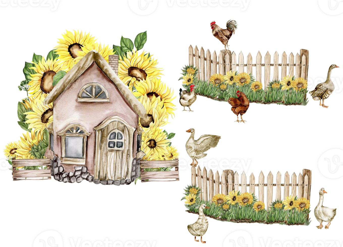 Watercolor hand drawn spring garden full of sunflowers square frame . Watercolor illustration for scrapbooking.Cartoon hand drawn background with flower for kids design.Perfect for wedding invitation. png