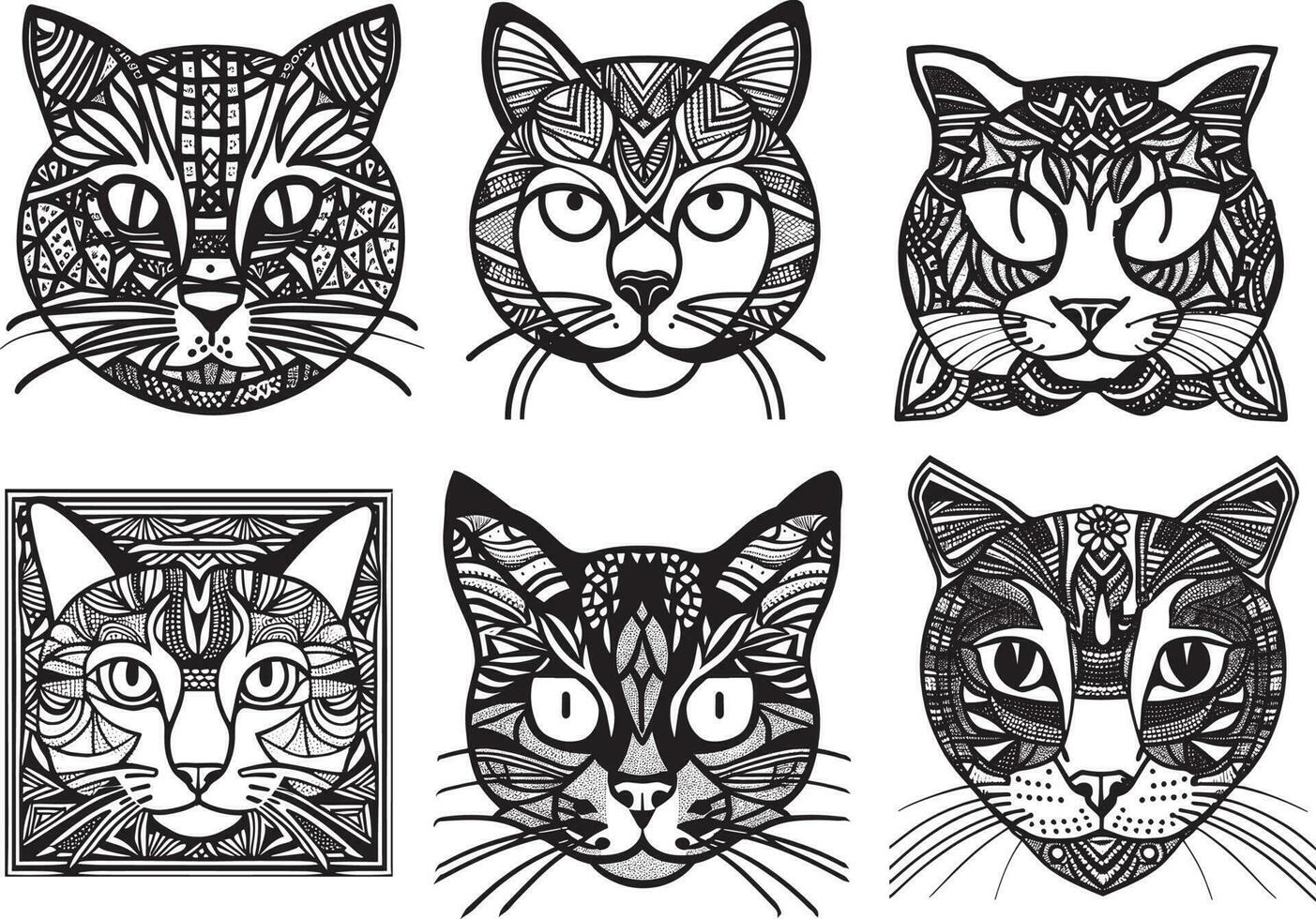 High Quality Stylied Black Cat Head Vector of Illustration