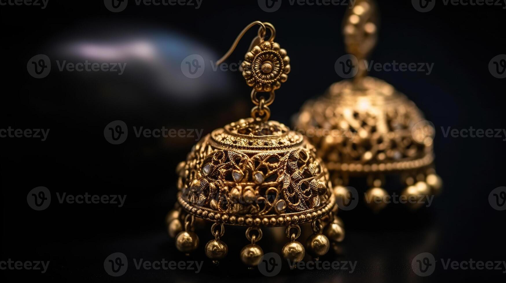 Beautiful Indian Antique Golden pair of earrings, Luxury female jewelry, Indian jewelry Bridal earrings, wedding jewellery heavy party earrings, photo