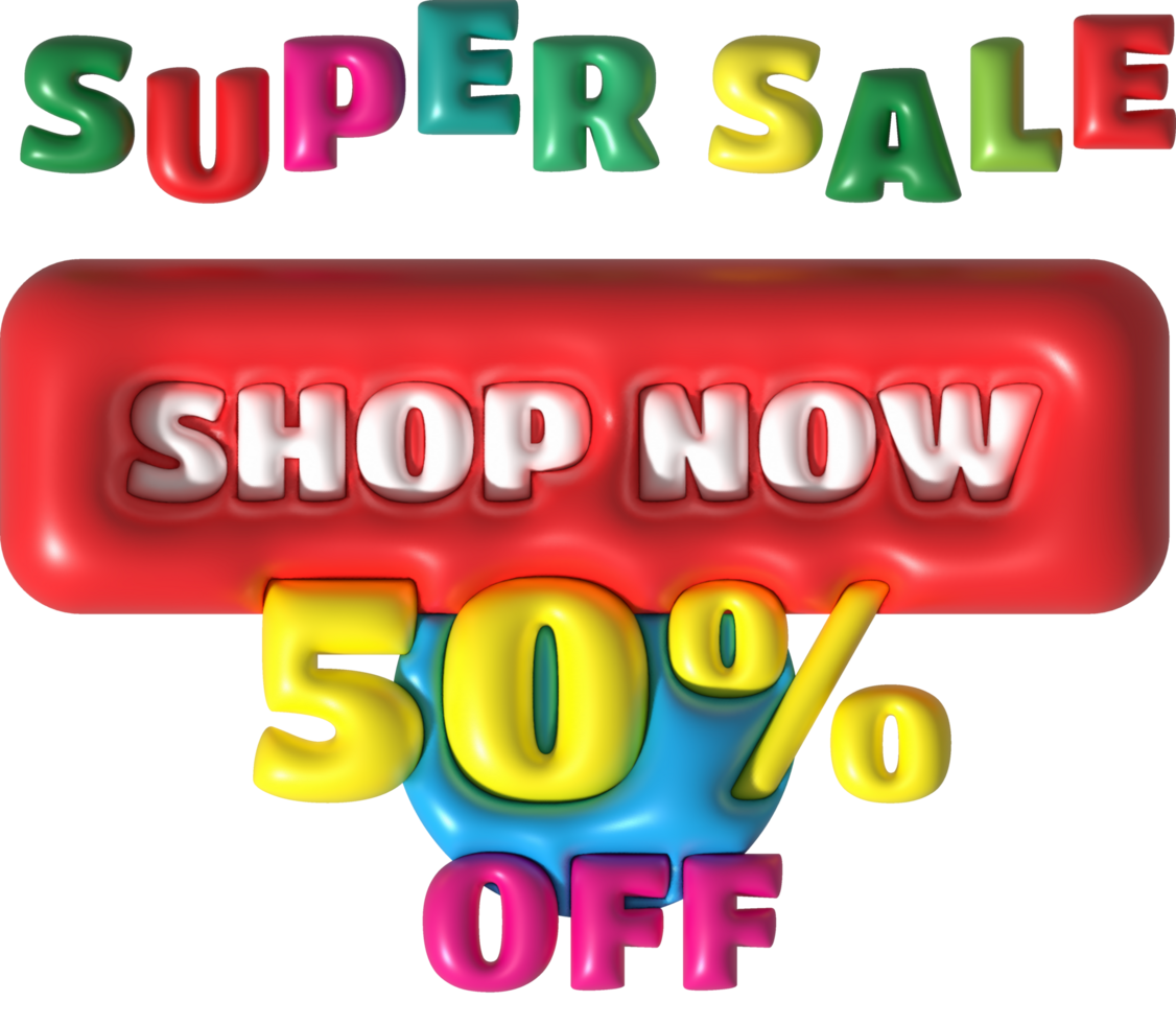 3d illustration Sale banner design,Shopping deal offer discount,Super sale shop now 50 percentage off. png