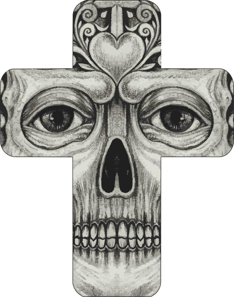 Art fancy skull cross. Hand drawing and amke graphic vector. vector