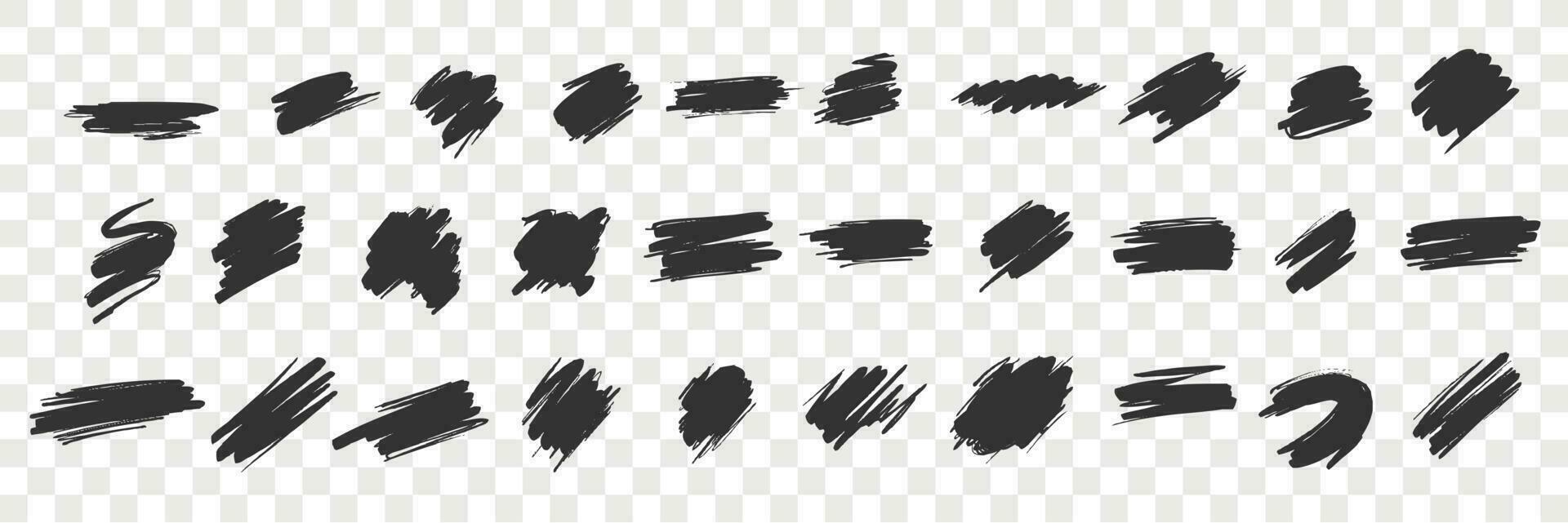 Brush hand drawn underlines, circles, squares set collection. vector